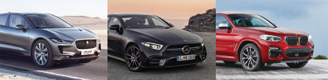 왼쪽부터 재규어 I-페이스, 벤츠 CLS53 AMG, BMW X4.