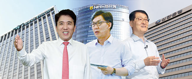 올 연말과 내년 초 주요 금융그룹의 계열사 최고경영자(CEO) 임기가 대거 만료된다. 함영주 KEB하나은행장, 이대훈 NH농협은행장, 위성호 신한은행장(왼쪽부터)을 포함해 34명이 인사 대상이 된다. 사진 각사