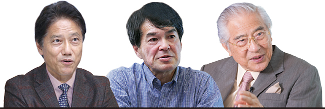 호소카와 마사히코 추부(中部)대학 특임교수 (전 경제산업성 무역관리부장) / 무코야마 히데히코 일본총연 조사부 상석 선임연구원 / 오구라 가즈오 일본 재단 패럴림픽 서포트 센터 이사장(전 주한 일본 대사)(왼쪽부터)