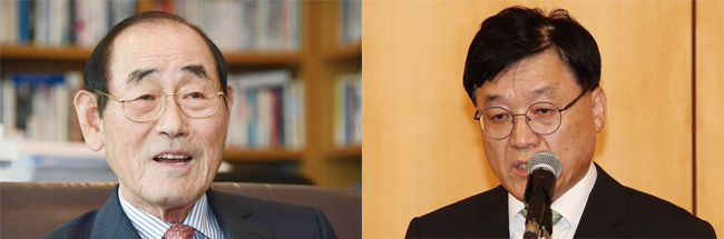 윤종용(왼쪽) 전 삼성전자 부회장과 정만기 전 산업통상자원부 차관. 사진 연합뉴스