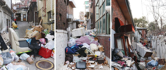 4월 6일 서울시 이문1동 이문1재정비촉진구역에 무단 투기물이 쌓여 있다. 사진 조강휘 인턴기자