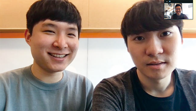 이윤수(왼쪽) 연세대 경영학과 / 강영훈(오른쪽) 다트머스대 컴퓨터공학과 / 코드잇을 이끄는 이윤수 공동대표와 강영훈 공동대표가 4월 29일 화상 채팅 프로그램 ‘줌’으로 ‘이코노미조선’과 인터뷰하고 있다. 사진 전준범 기자