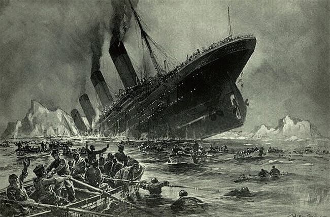 ‘타이태닉’의 최후를 묘사한 잡지 삽화. 배의 침몰보다 더 큰 문제는 구명정이 부족해서 참사를 피할 수 없었다는 점이다. 사진 위키피디아