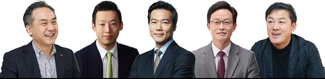 (왼쪽부터) / 이근형 LG CNS 엔트루 컨설팅 담당 한양대 건축공학 박사 / 오봉근 아우름 케어 매니지먼트 회사 창업자 연세대 국제대학원 석사, 딜로이트 컨설팅 코리아 그룹 생명과학 분야 총괄 리더 / 박희준 연세대 산업공학과 교수 조지워싱턴대 공학경영 박사, 지식정보화연구원 원장 / 임일 연세대 경영대학 교수 서던캘리포니아대(USC) 경영학 박사 / 최재붕 성균관대 기계공학부 교수 워털루대 기계공학 박사, 국회 제4차산업혁명포럼 ICT신기술위원회 위원장