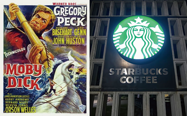 스타벅스의 이름은 소설 ‘모비딕’에 나오는 일등 항해사 이름을 본떴다. 영화 모비딕 포스터(왼쪽). 사진 IMDB