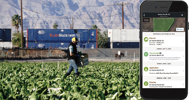 농부들은 휴대전화나 컴퓨터로 농장 정보를 정리할 수 있게 됐다. 위성 이미지, 생산량 데이터도 한눈에 확인할 수 있다. 사진 블룸버그·FBN