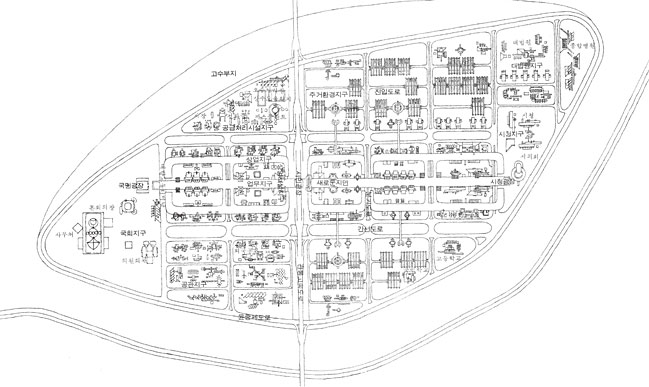 1968년 김수근이 입안한 초기 여의도 도시계획도. 사진 서울역사아카이브