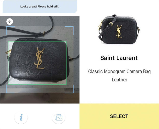 리백 애플리케이션(앱)에서 판매 버튼을 누르고, 핸드백 사진을 찍으니 3초도 안 되어 ‘클레어 AI(인공지능)’가 가방 모델을 인지한 모습. 사진 안상희 기자