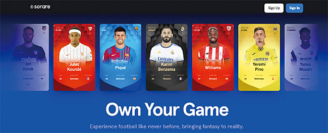 소레어는 사용자가 수집한 NFT 축구 선수 카드를 기반으로 자신만의 팀을 구성하고 다른 사용자와 게임을 즐길 수 있는 플랫폼이다. 사진 소레어