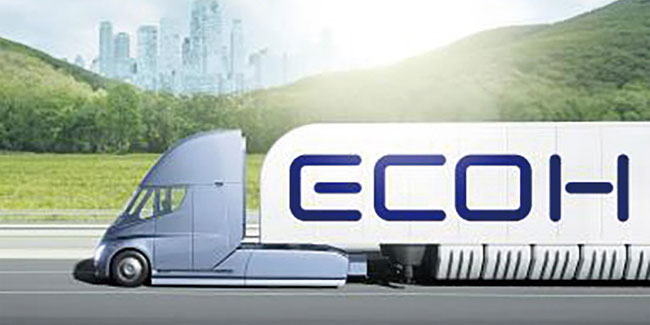 현대글로비스의 친환경 브랜드 ‘ECOH’ 로고를 적용한 수소 운반 트럭 가상 이미지. 사진 현대글로비스