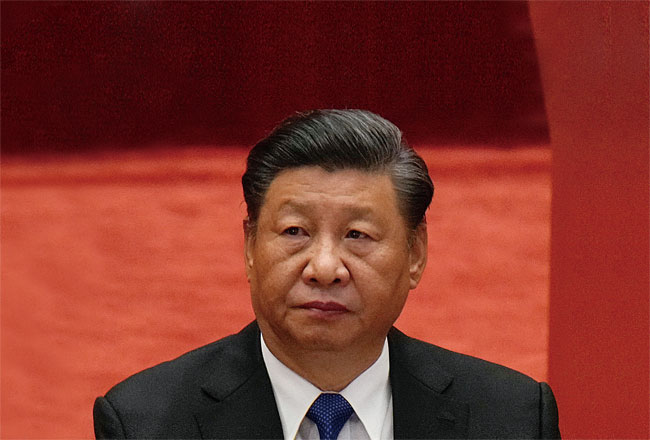 시진핑 중국 국가주석이 2021년 10월 9일 신해혁명 110주년을 기념하기 위해 베이징 인민대회장에서 열린 기념식에 참석했다. AP연합