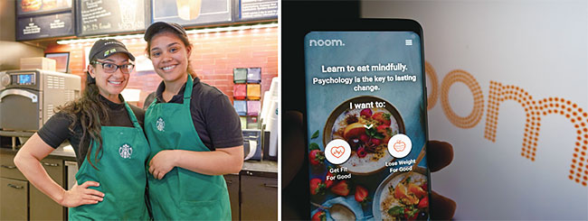 스타벅스 매장 직원(왼쪽)과 헬스케어 애플리케이션(앱) 눔. 셔터스톡