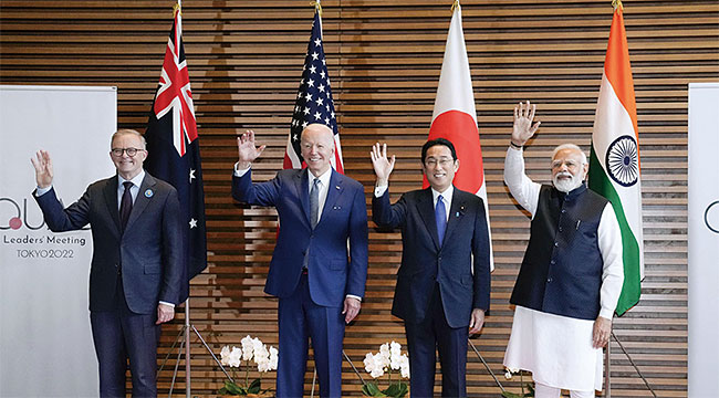 5월 24일 일본 도쿄에서 열린 쿼드 정상회의. 왼쪽부터 호주·미국·일본·인도 정상순. 사진 연합뉴스