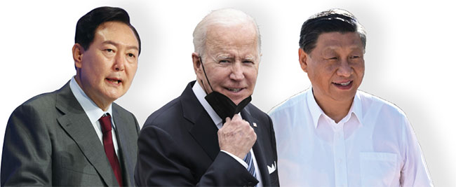 왼쪽부터 윤석열 대통령, 조 바이든미국 대통령, 시진핑 중국 국가주석. 조선일보 DB· 블룸버그·AP연합