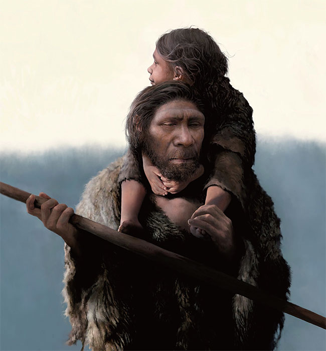 네안데르탈인 아버지와 딸의 상상도. 시베리아의 한 동굴에서 5만 년 전 네안데르탈인 부녀의 화석이 발굴됐다. 독일 막스플랑크 진화인류학연구소