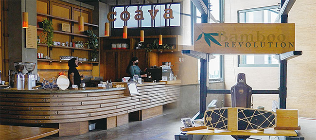 미국 오리건주 포틀랜드의 밤부레볼루션 작업실. 유명 카페 ‘코아바 커피’가 작업실 한쪽을 사용하고 있다. 사진 권숙연 PD