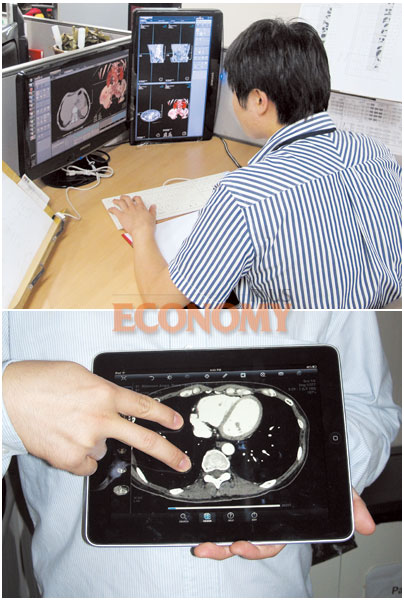- 컴퓨터(위)는 물론 각종 스마트기기에서 사용 가능한 인피니트헬스케어의 PACS제품.
