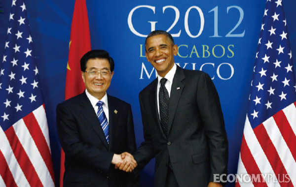 중국의 바오바에 전세계가 주목하고 있다. 지난 6월19일 멕시코에서 개최된 G20 정상회담에서 마주한 후진타오 중국 주석과 오바마 미국 대통령.
