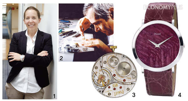 1. 피아제의 시계와 주얼리를 제작하는 플랑레와트 매뉴팩처에서 만난 시계 제작팀 산드린 드프와 매니저2, 3. 전설적인 무브먼트 9P와 제작 모습4. 알티플라노 컬렉션의 디자인 정체성의 정수를 보여주는 1960년대 빈티지 알티플라노 시계