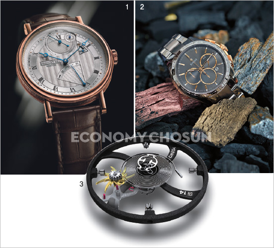 1. 브레게 클래식 크로노메트리 7727 2. 라도 플라즈마 하이퍼크롬 타키미터 3. 오메가 마스터 코-액시얼 밸런스 휠