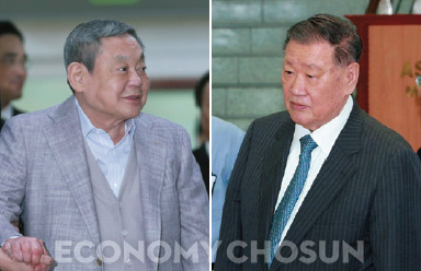 - 일본에서는 삼성전자와 현대자동차가 글로벌 기업으로 성장한 배경으로 오너경영자인 이건희 회장(왼쪽)과 정몽구 회장의 강력한 리더십을 꼽는다.
