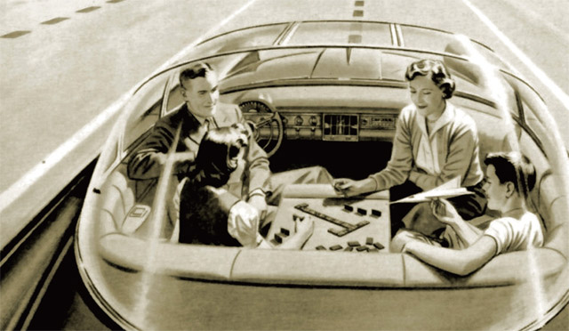 자동차업계는 이르면 2020년 고속도로에서 자율주행차 운행이 가능할 것으로 내다봤다. 1950년대 미국의 한 주간지에 실린 광고. 미래의 무인자동차 시대를 그렸다. <자료 : 랜드(Rand)재단>