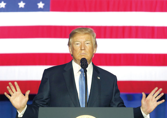 도널드 트럼프 미국 대통령이 지난 9월 인디애나 주 인디애나폴리스에서 세제 개혁안에 대해 연설하고 있다. <사진 : 블룸버그>