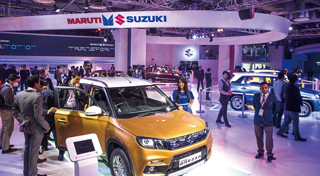 지난해 2월 인도에서 열린 오토쇼에서 마루티 스즈키가 콤팩트 SUV ‘비타라 브레짜’를 선보였다. <사진 : 블룸버그>