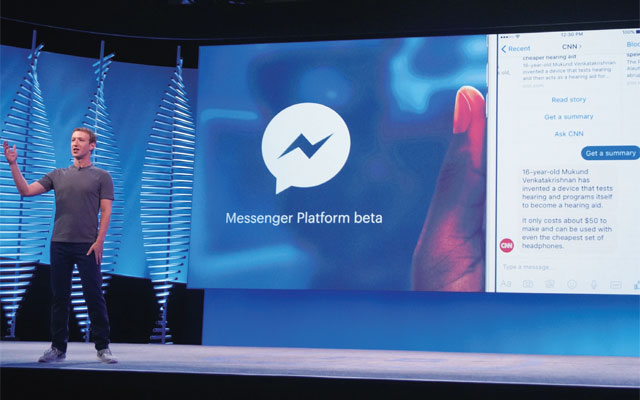 마크 저커버그 페이스북 CEO가 미래의 키워드로 ‘챗봇’을 제시하고 있다. <사진: 블룸버그>