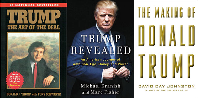 대표적인 트럼프 관련 책들. (왼쪽부터) ‘거래의 기술’ ‘트럼프를 폭로한다’ ‘도널드 트럼프 만들기’