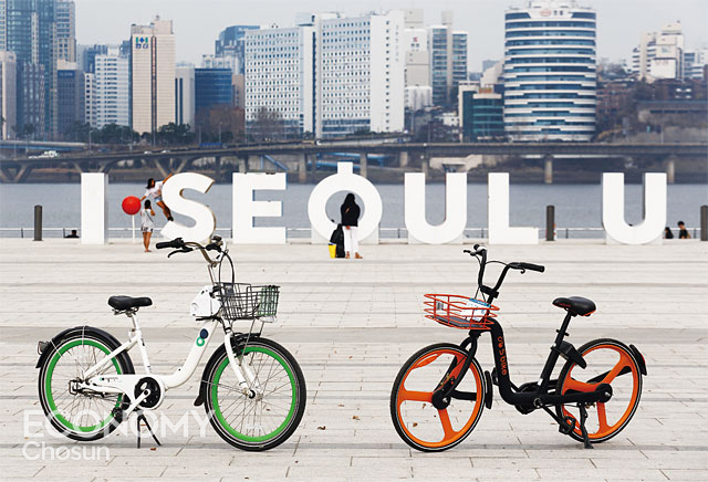 따릉이를 비롯한 공공자전거가 장악하고 있는 한국 공유자전거 시장에 에스바이크, 오포 등 민간 스타트업이 도전장을 던졌다. 사진 C영상미디어 양수열