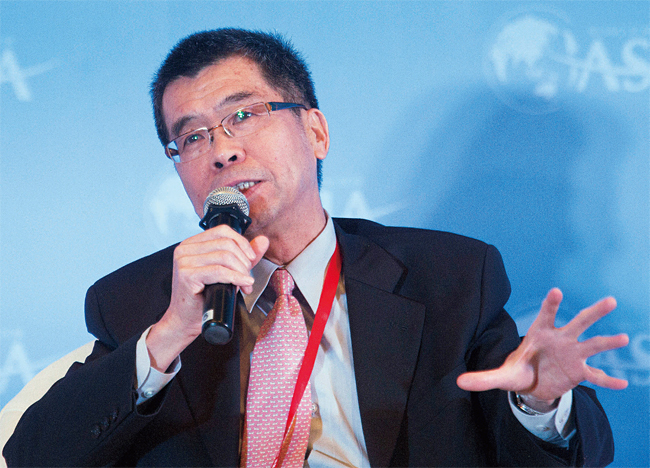 차이밍제 미디어텍 회장이 지난 2014년 중국 하이난에서 열린 보아오포럼에 참석해 발언하고 있다. 사진 블룸버그