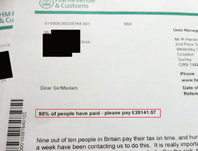 HMRC는 체납자에게 “영국인 90%가 세금을 냈다”로 시작하는 편지를 보냈다. 사진 조선일보 DB