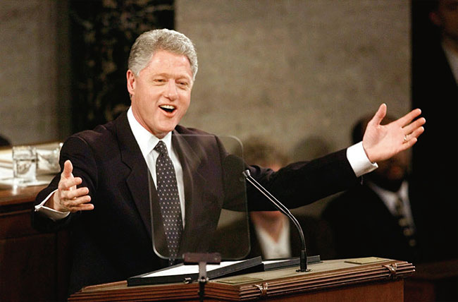 빌 클린턴 전 미국 대통령의 1999년 신년 국정연설 모습. 사진 AP 연합