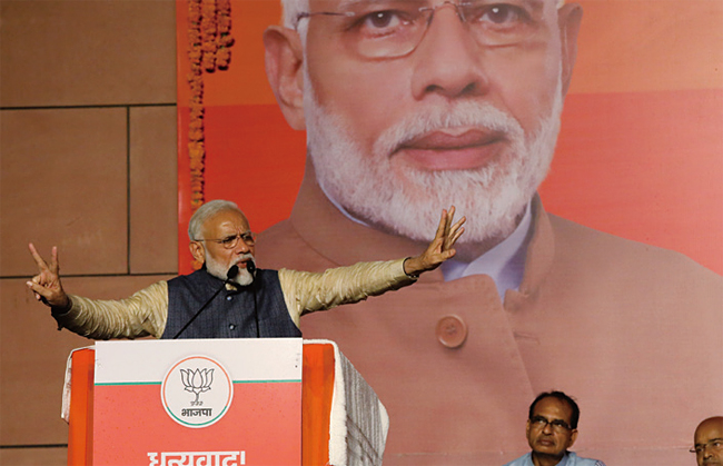 나렌드라 모디 인도 총리가 23일(현지시각) 인도 뉴델리에서 연설하고 있다. 사진 블룸버그