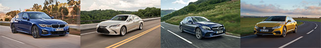 5000만원대 수입 세단 가운데 네 가지 모델을 꼽아봤다. 왼쪽부터 BMW 320d, 렉서스 ES 300h, 메르세데스 벤츠 C 220d, 폴크스바겐 아테온. 사진 각사