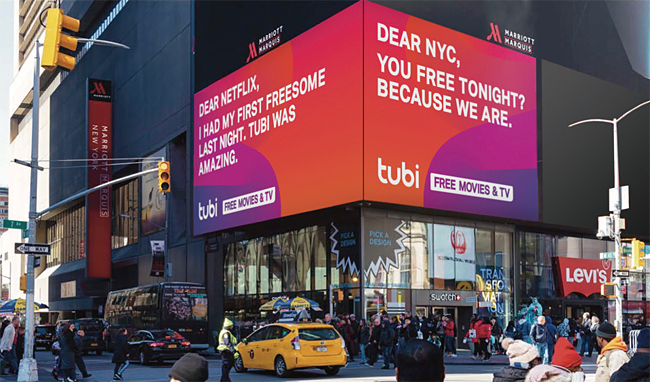 미국의 광고 기반 무료 OTT서비스인 투비(Tubi)도 넷플릭스와 경쟁하기 위해 뉴욕에서 광고를 시작했다. 사진 버라이어티