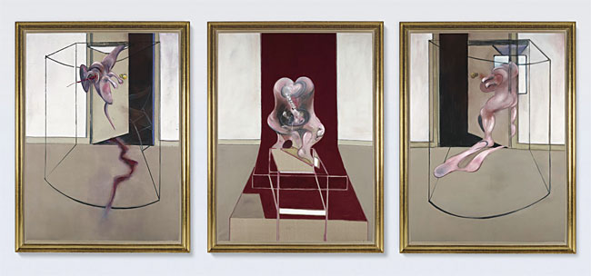 미국 뉴욕 소더비 경매에 5월 13일 출품 예정이었던 프랜시스 베이컨의 ‘트립틱(triptych)’. 코로나19 직격탄을 맞아 연기되거나 온라인 경매가 진행될 가능성이 제기되고 있다. 사진 블룸버그