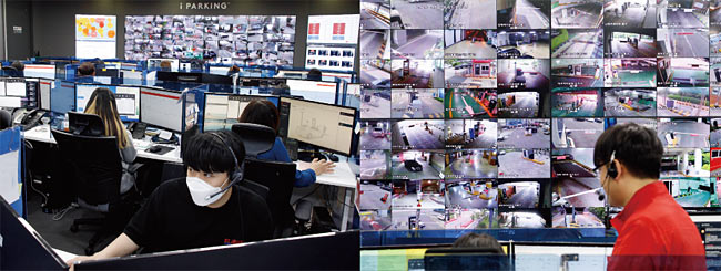 5월 8일 서울 양평동 아이파킹 통합관제센터에 설치된 대형 모니터에 전국의 아이파킹 무인주차 관제 시스템 상황이 실시간으로 전송되고 있다. 사진 채승우 객원기자