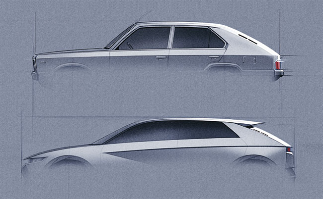 현대차는 소형차 ‘포니’를 재해석한 ‘45 EV’ 콘셉트를 발표했다. 사진 현대차