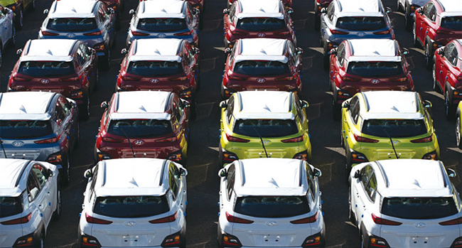 울산 항만에 현대차의 신차가 정렬해 있다. 사진 블룸버그