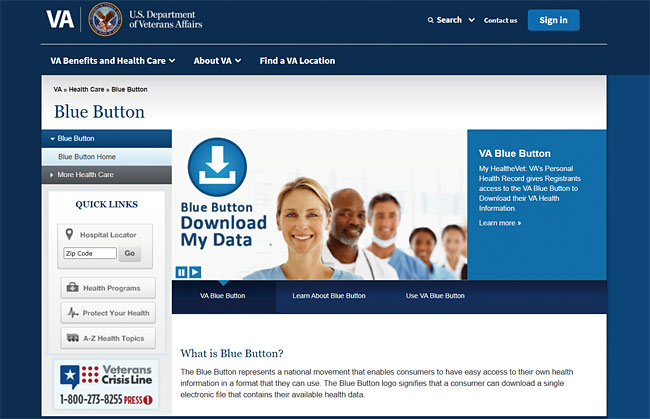 미국은 미국보험청, 보훈부, 국방부가 협업해 2012년 ‘블루 버튼(Blue Botton)’ 서비스를 내놓았다. 블루 버튼 서비스를 통해 개인은 의료기관에 저장된 본인의 데이터를 내려받아 활용할 수 있게 됐다. 사진 미국 블루 버튼 공식 홈페이지