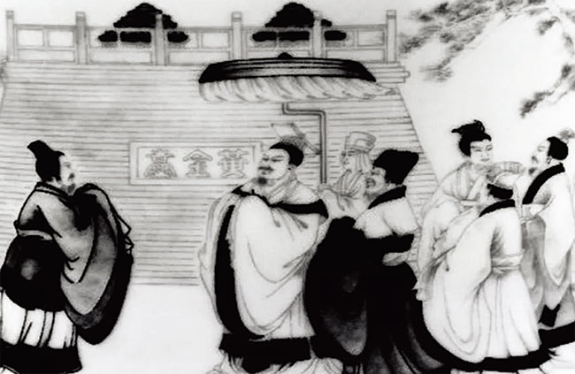 전국시대 연의 소왕이 황금대를 지어 놓고 각지에서 찾아온 인재들을 맞이하는 장면을 묘사한 그림. 사진 바이두