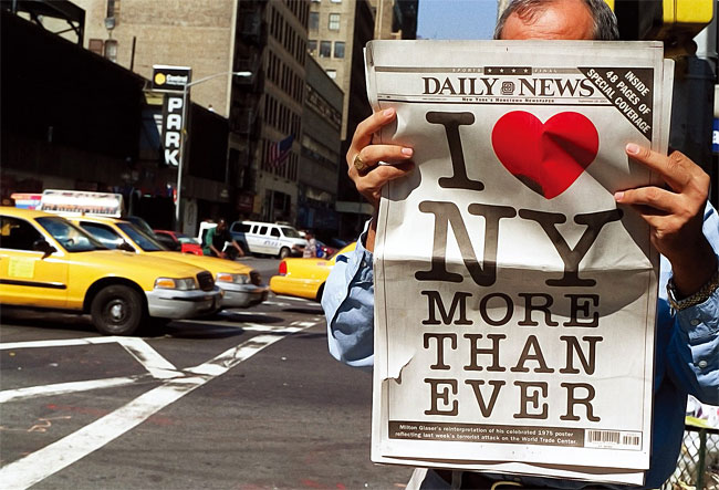 2001년 9·11 테러 직후 등장한 ‘아이 러브 뉴욕 모어 댄 에버(I♥NY More Than Ever)’는 위기 극복의 구심점 역할을 했다. 사진 아이 러브 뉴욕 홈페이지