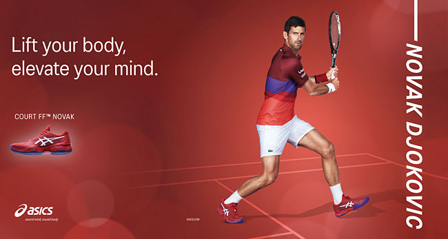 아식스코리아의 NOVAK 테니스화 제품의 광고 이미지. 사진 아식스코리아