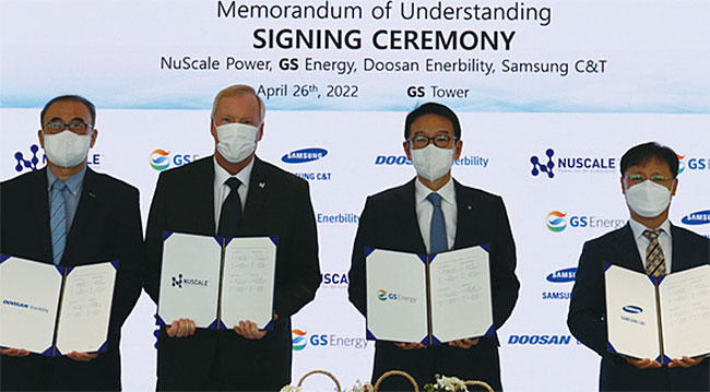GS·두산·삼성이 美 뉴스케일파워와 SMR 개발 업무협약을 4월 26일 체결했다. 사진 GS에너지