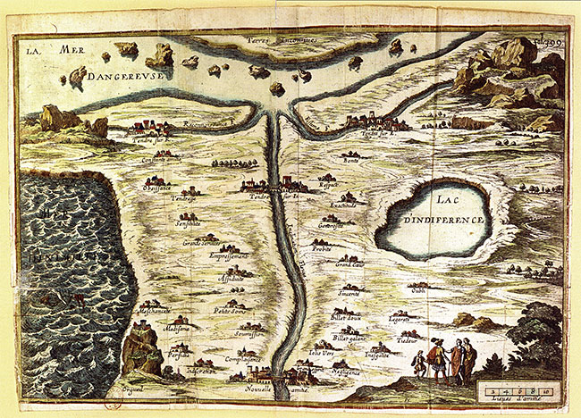 사랑의 나라를 그려놓은 사랑의 지도(Carte du Tendre). 사진 위키피디아