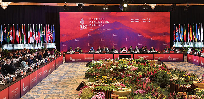 주요 20개국(G20) 외교장관 회의가7월 8일 인도네시아 발리에서 열리고 있다. 사진 G20