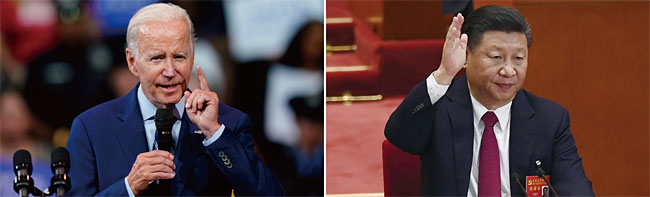 미국과 중국이 기술 패권 경쟁을 펼치며 세계 경제가 신냉전에 휘말리고 있다. 조 바이든(왼쪽) 미국 대통령과 시진핑 중국 국가주석. 사진 연합뉴스·AFP연합