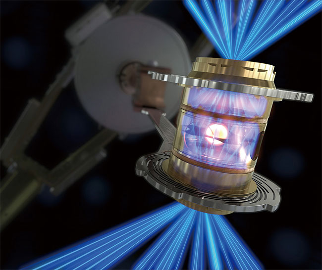 핵융합 점화를 위해 미국 로런스 리버모어 국립연구소(LLNL)의 국립점화시설(NIF)이 레이저를 캡슐에 쏘고 있다. 사진 LLNL